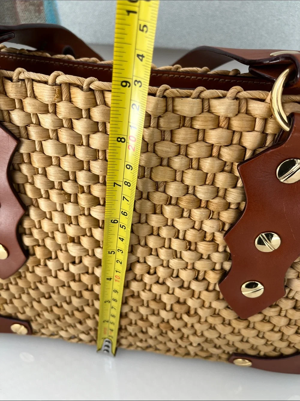 Michael Kors Santorini Leather Rafia Straw Woven Rectangular Straw Shoulder Bag